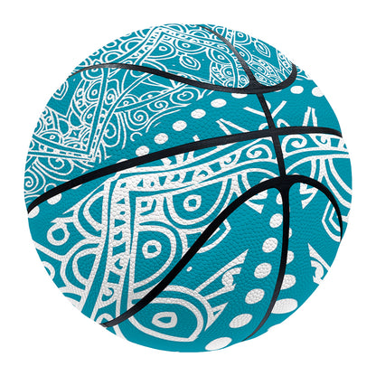 Teal And White Mandala Print Basketball