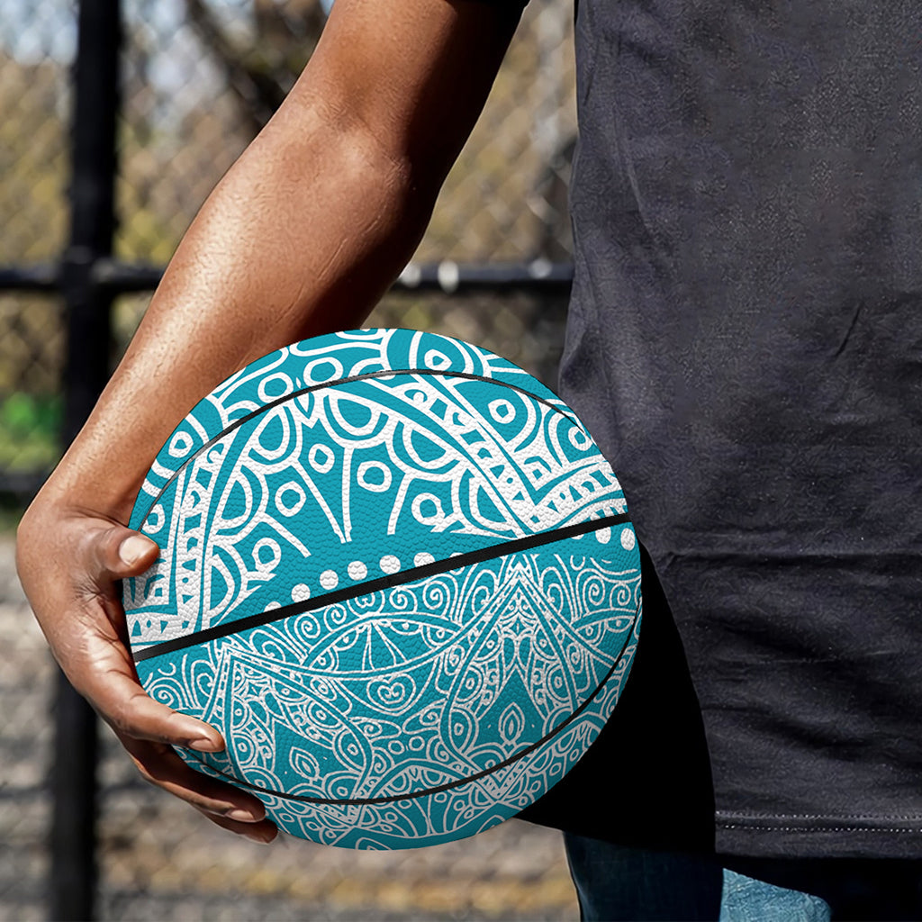 Teal And White Mandala Print Basketball