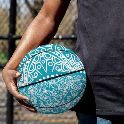Teal And White Mandala Print Basketball