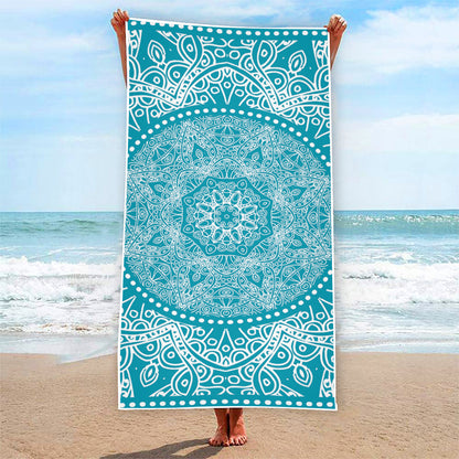 Teal And White Mandala Print Beach Towel