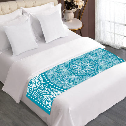Teal And White Mandala Print Bed Runner