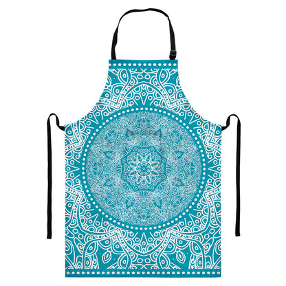 Teal And White Mandala Print Bib Apron With Pocket