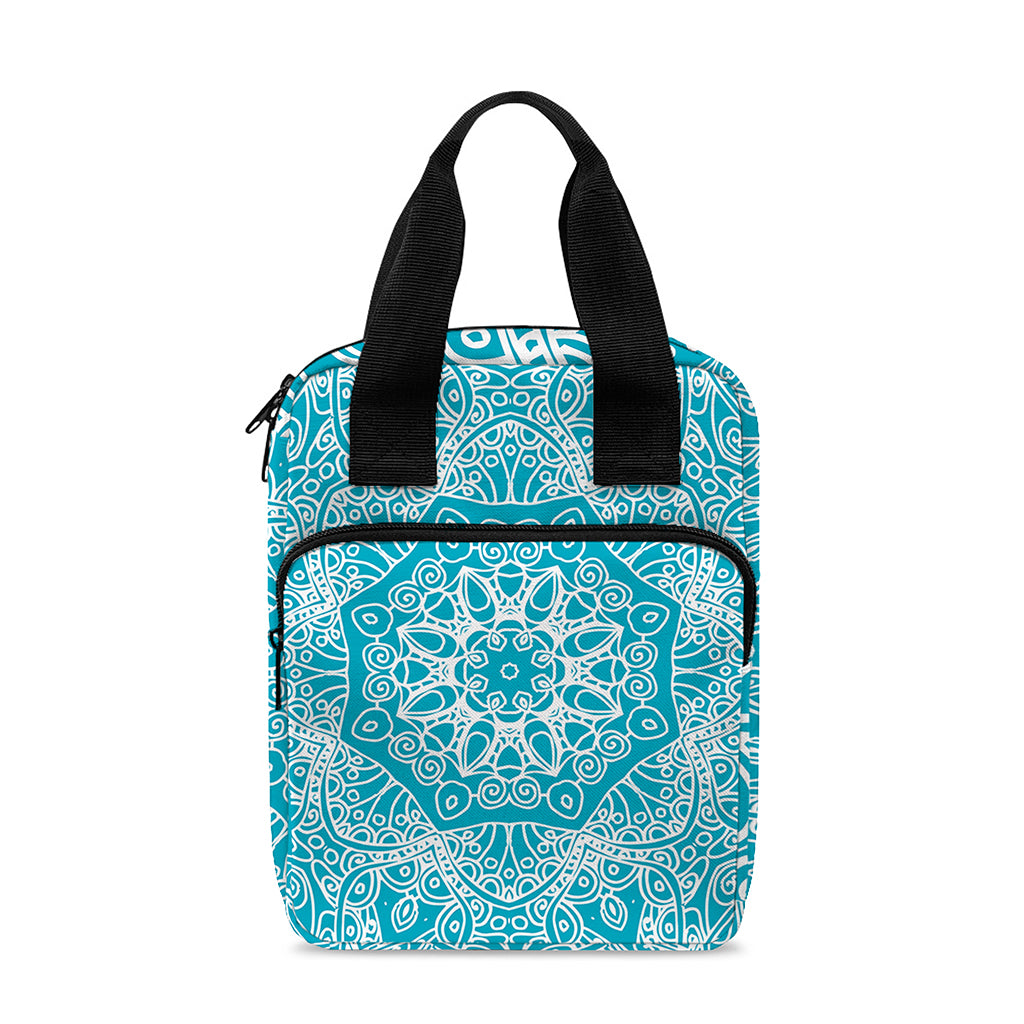 Teal And White Mandala Print Bible Tote Bag