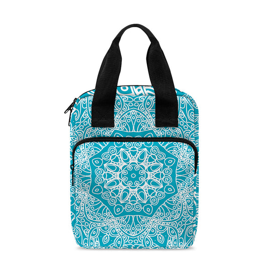 Teal And White Mandala Print Bible Tote Bag