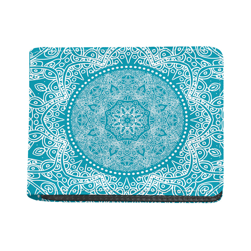 Teal And White Mandala Print Bifold Wallet