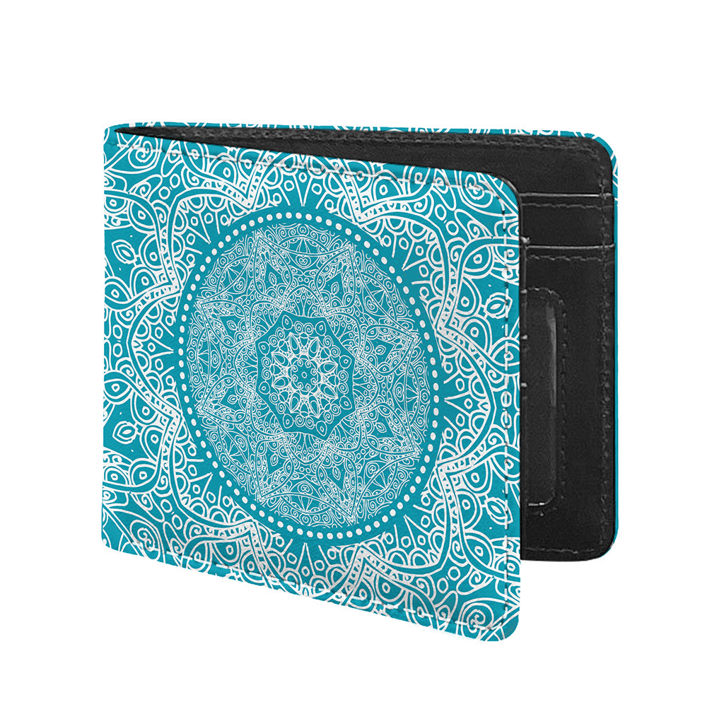 Teal And White Mandala Print Bifold Wallet