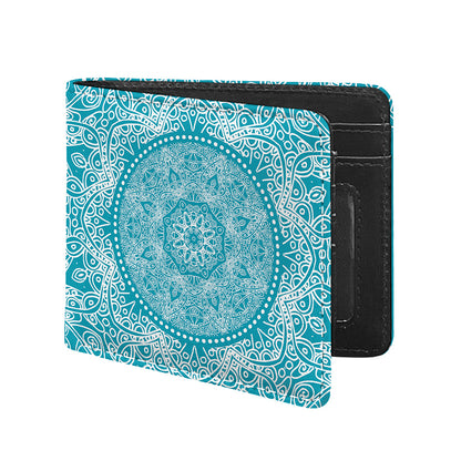 Teal And White Mandala Print Bifold Wallet