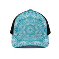 Teal And White Mandala Print Black Mesh Trucker Hat