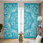 Teal And White Mandala Print Blackout Pencil Pleat Curtains