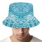 Teal And White Mandala Print Bucket Hat