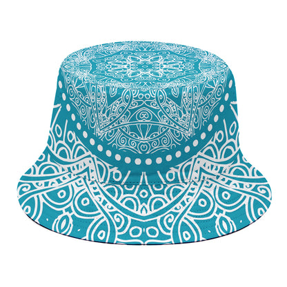 Teal And White Mandala Print Bucket Hat