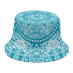 Teal And White Mandala Print Bucket Hat
