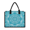 Teal And White Mandala Print Canvas Tote Bag
