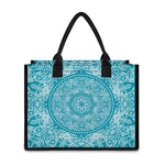 Teal And White Mandala Print Canvas Tote Bag