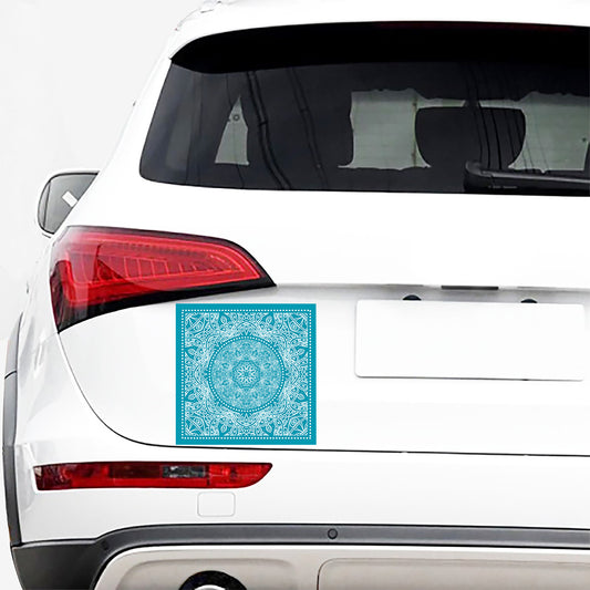 Teal And White Mandala Print Car Sticker