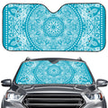 Teal And White Mandala Print Car Windshield Sun Shade