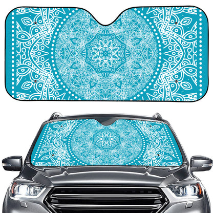 Teal And White Mandala Print Car Windshield Sun Shade