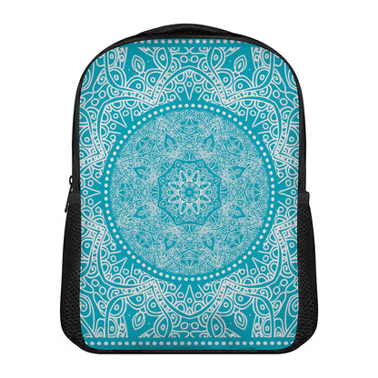 Teal And White Mandala Print Casual Backpack