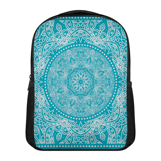 Teal And White Mandala Print Casual Backpack