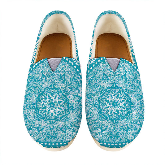 Teal And White Mandala Print Casual Shoes