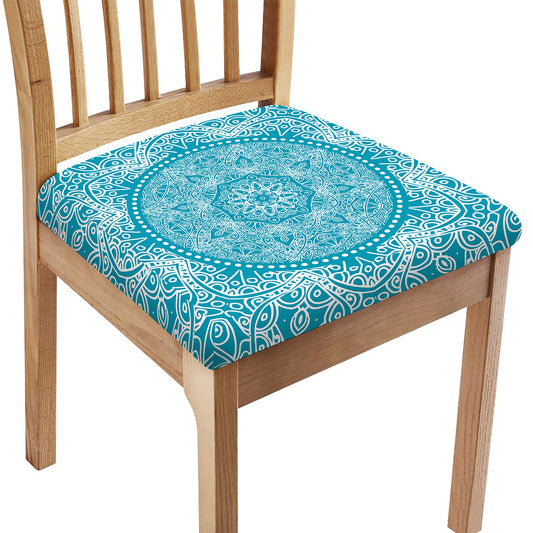 Teal And White Mandala Print Chair Cushion Cover