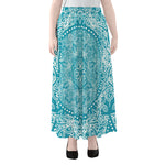 Teal And White Mandala Print Chiffon Maxi Skirt