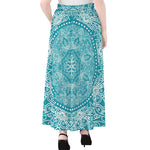 Teal And White Mandala Print Chiffon Maxi Skirt