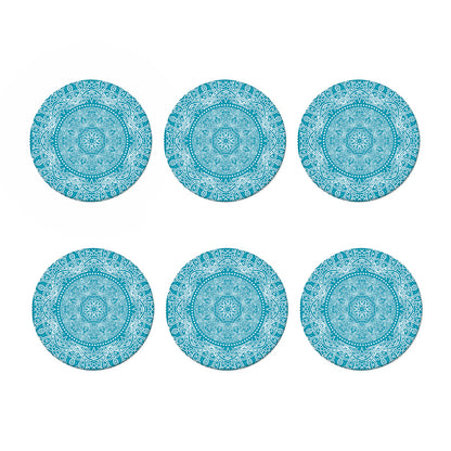 Teal And White Mandala Print Coaster Set