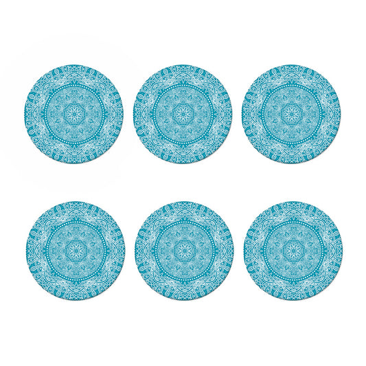Teal And White Mandala Print Coaster Set