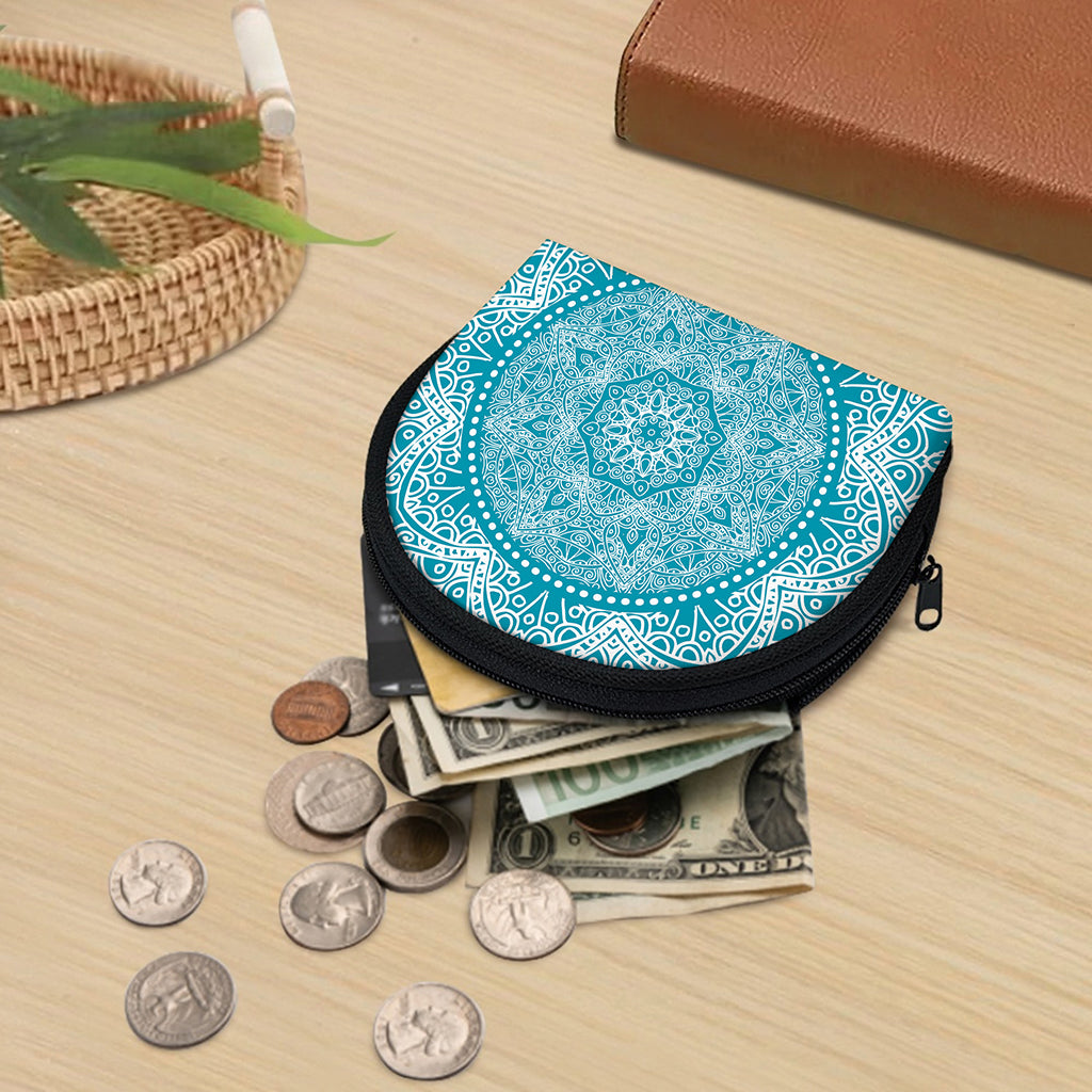 Teal And White Mandala Print Coin Purse