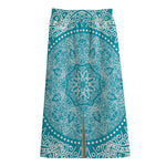 Teal And White Mandala Print Cotton Front Slit Maxi Skirt