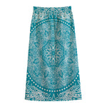 Teal And White Mandala Print Cotton Front Slit Maxi Skirt