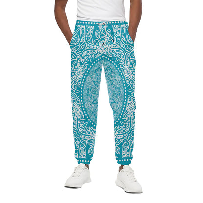 Teal And White Mandala Print Cotton Pants