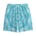 Teal And White Mandala Print Cotton Shorts