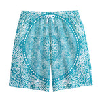 Teal And White Mandala Print Cotton Shorts