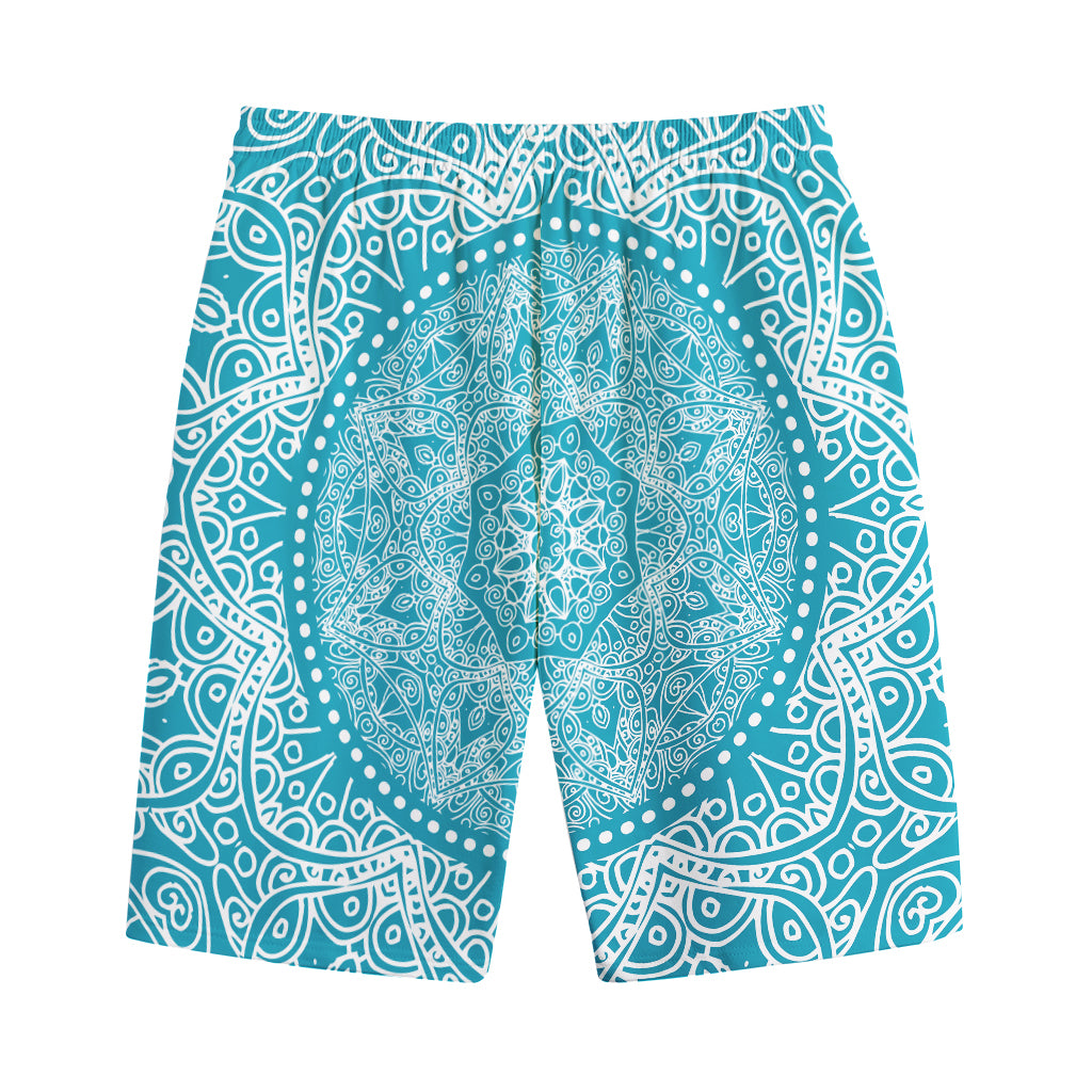 Teal And White Mandala Print Cotton Shorts