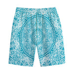 Teal And White Mandala Print Cotton Shorts