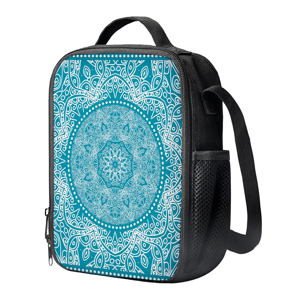 Teal And White Mandala Print Crossbody Lunch Bag