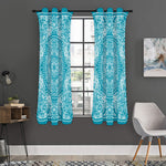 Teal And White Mandala Print Curtain
