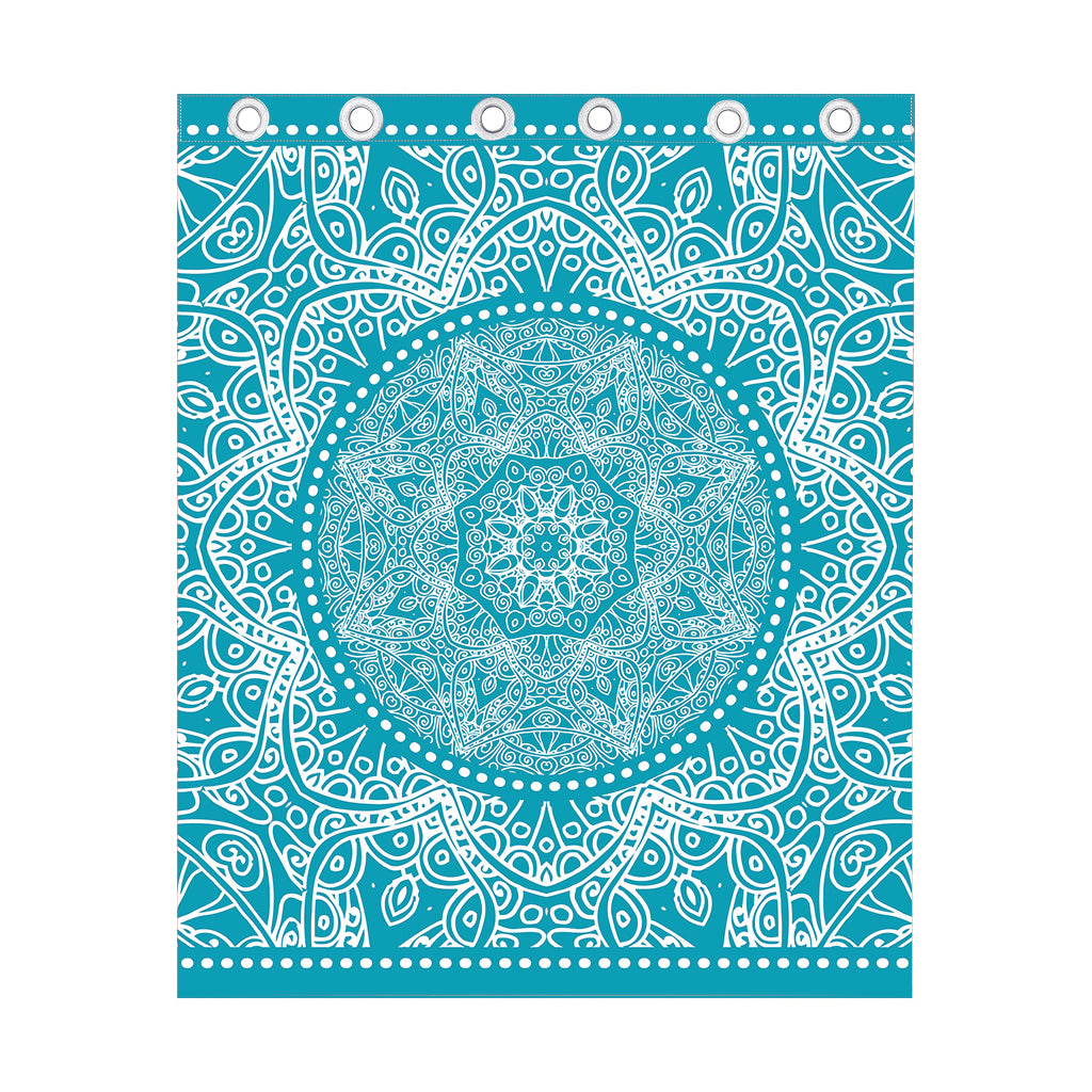 Teal And White Mandala Print Curtain