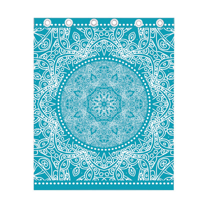 Teal And White Mandala Print Curtain