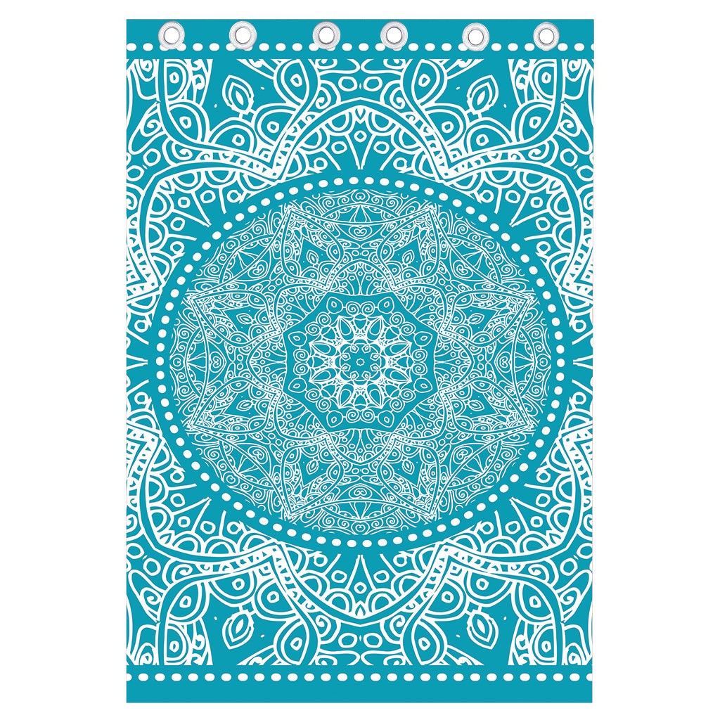 Teal And White Mandala Print Curtain