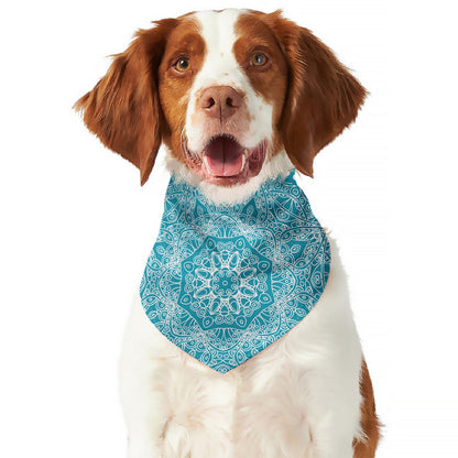 Teal And White Mandala Print Dog Bandana