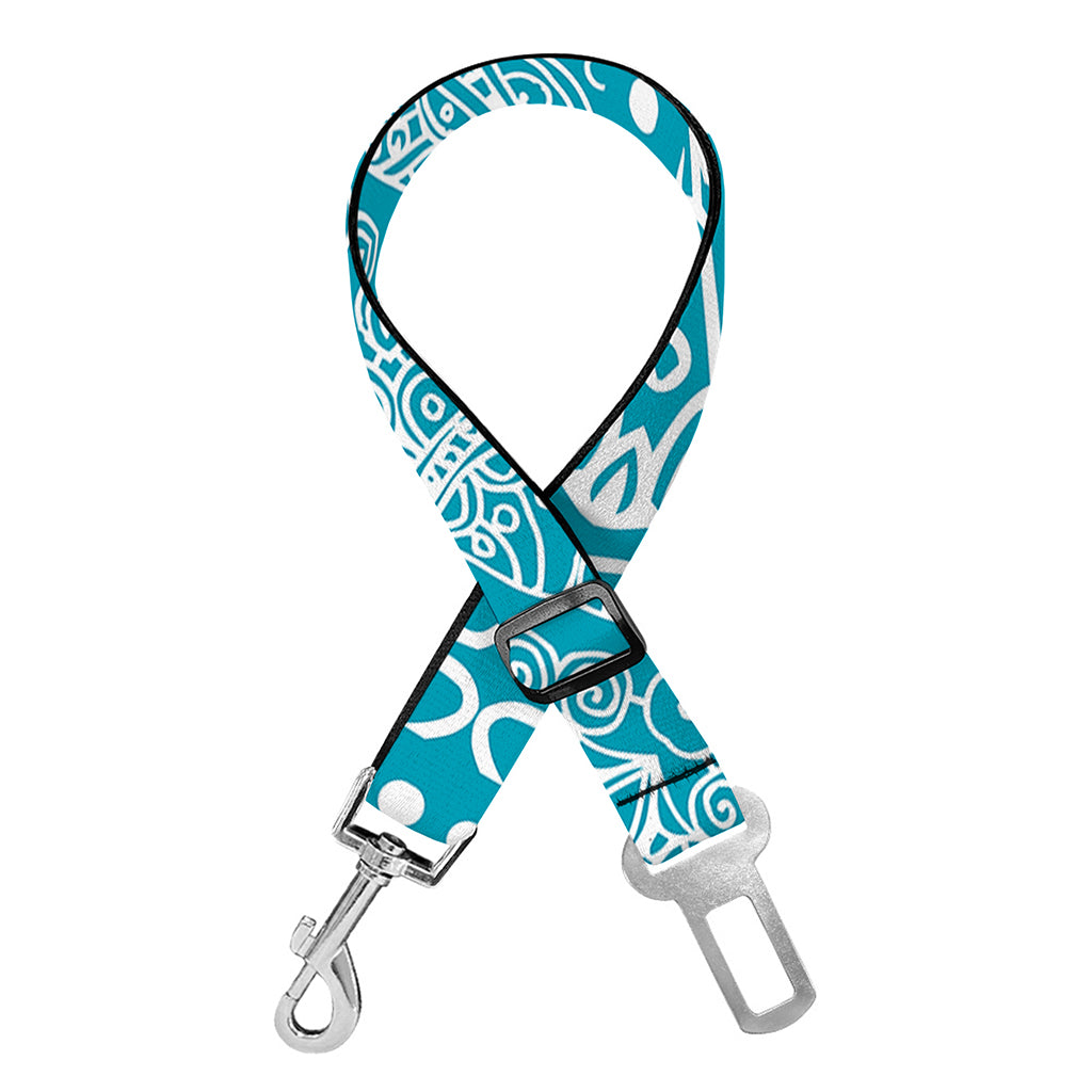 Teal And White Mandala Print Dog Seat Belt