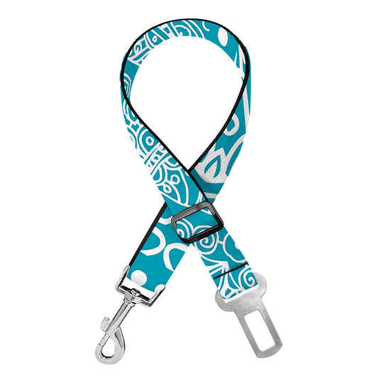 Teal And White Mandala Print Dog Seat Belt