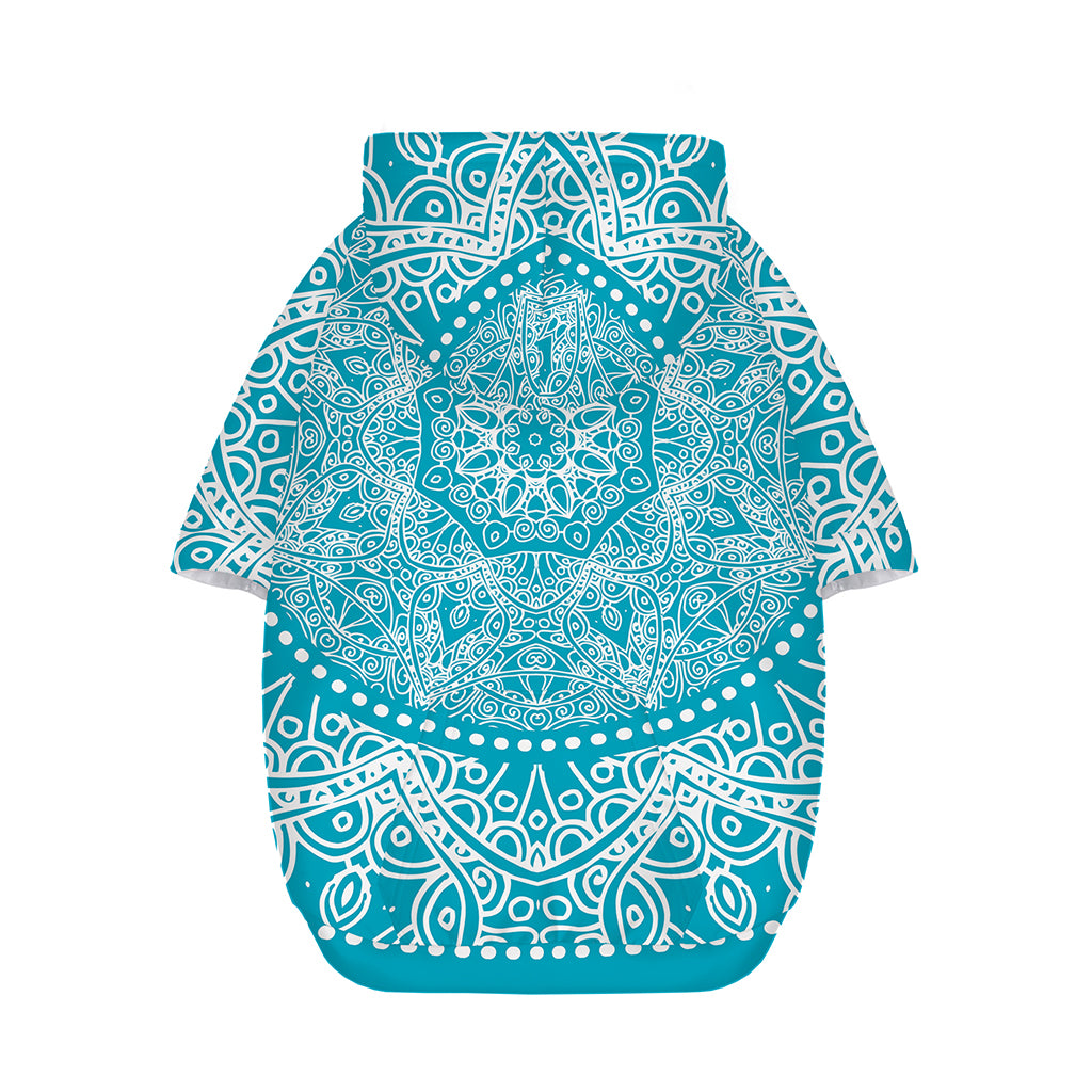 Teal And White Mandala Print Dog Zip Up Hoodie