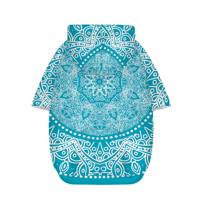 Teal And White Mandala Print Dog Zip Up Hoodie