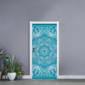 Teal And White Mandala Print Door Sticker