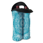 Teal And White Mandala Print Double Neoprene Wine Tote