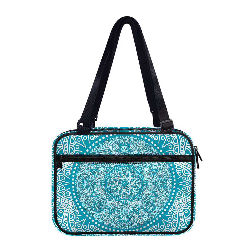 Teal And White Mandala Print Double Strap Bible Bag